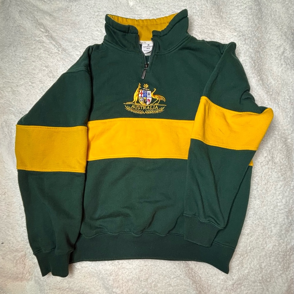 Men's Green and Yellow Zip-Up Sweater